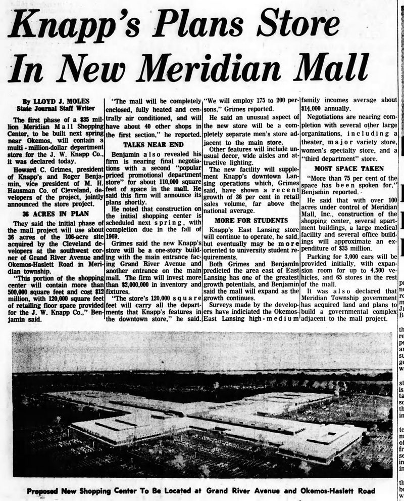 Meridian Mall - 1967 ARTICLE ON KNAPPS MOVING IN (newer photo)